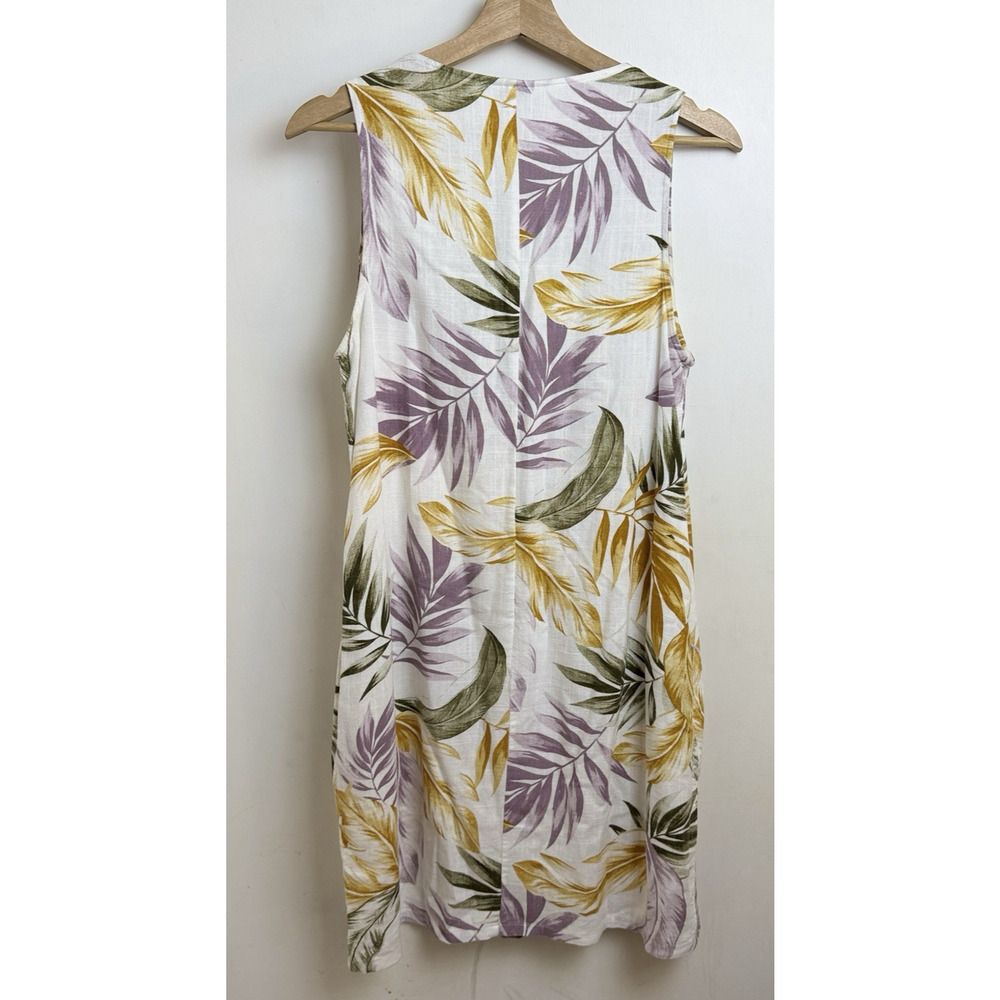 Tropical Leaf Design Sleeveless Linen Blend Dress Size S Coastal Cruise Vacation - Picture 2 of 6